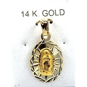 14k REAL GOLD Oval Guadalupe Scapular Pendant